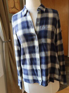 Theory "Simara NB" plaid button down shirt/blouse/top in blue and cream size P